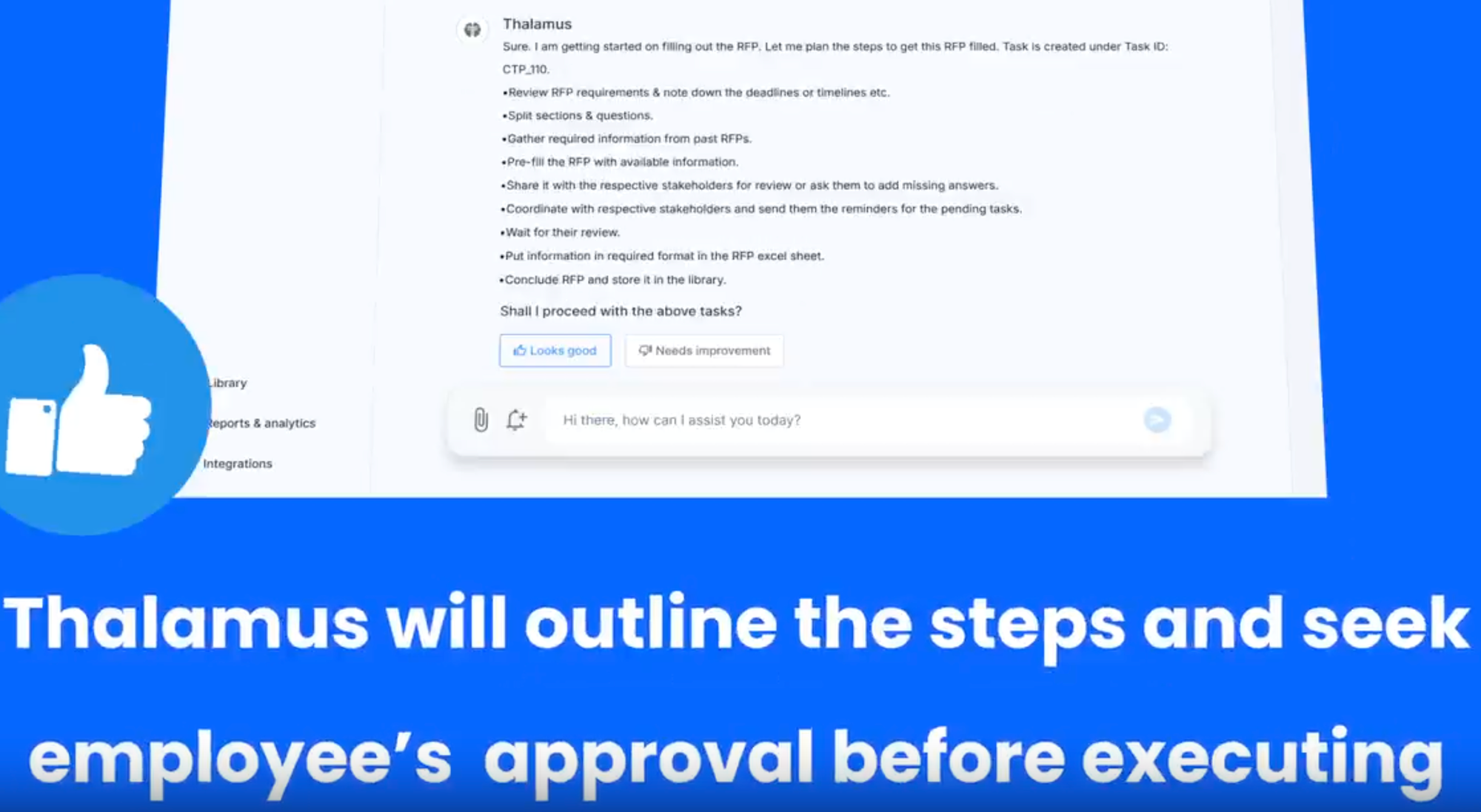 Thalamus AI outlines the steps and seek employee's approval before executing